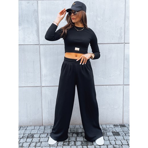 Komplet damski spodnie wide leg i crop top ASTRAL ALLURE czarny Dstreet AY0920 ze sklepu DSTREET.PL w kategorii Spodnie damskie - zdjęcie 176333097