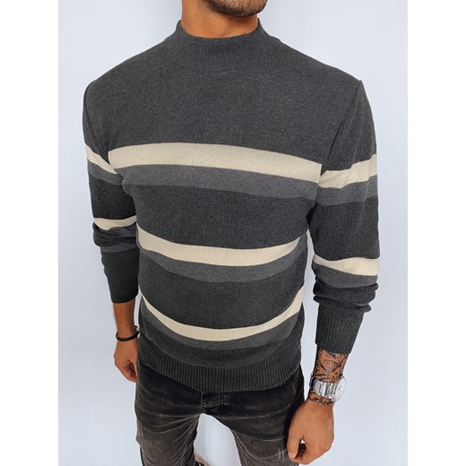 Sweter męski półgolf w paski ciemnoszary Dstreet WX2128 ze sklepu DSTREET.PL w kategorii Swetry męskie - zdjęcie 176333758