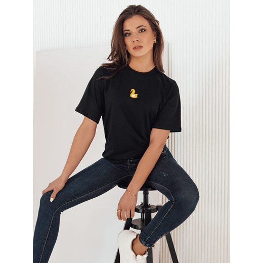 T-shirt damski z naszywką MIA ROSE czarny Dstreet RY2255 ze sklepu DSTREET.PL w kategorii Bluzki damskie - zdjęcie 176334207