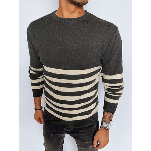 Sweter męski w paski ciemnoszary Dstreet WX2133 ze sklepu DSTREET.PL w kategorii Swetry męskie - zdjęcie 176334515