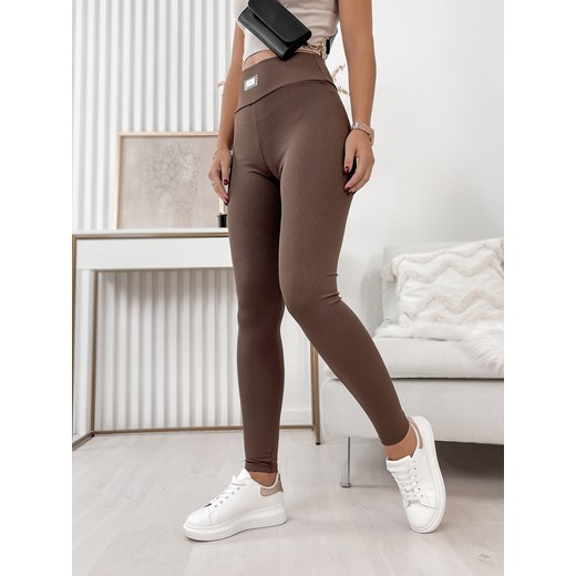 legginsy prążkowane priver brązowe ze sklepu UBRA w kategorii Spodnie damskie - zdjęcie 176338255