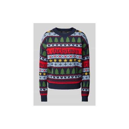 Sweter świąteczny o kroju relaxed fit z napisem model ‘HAPPY FROSTLIGHT’ ze sklepu Peek&Cloppenburg  w kategorii Swetry damskie - zdjęcie 176355136