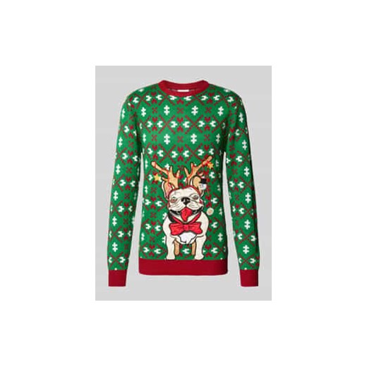 Sweter świąteczny z prążkowanymi wykończeniami ze sklepu Peek&Cloppenburg  w kategorii Swetry męskie - zdjęcie 176355316