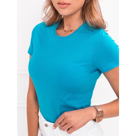 T-shirt damski basic 001SLR - turkusowy ze sklepu Edoti w kategorii Bluzki damskie - zdjęcie 176357409