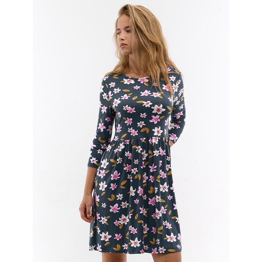 Sukienka Gate w kwiaty mini z okrągłym dekoltem 