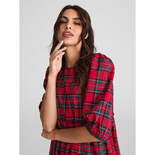 Wielokolorowa sukienka Sinsay mini z okrągłym dekoltem z długim rękawem