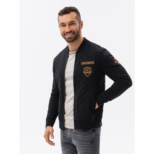 Bluza męska bomberka z naszywkami - czarna V1 B1422 M okazja ombre