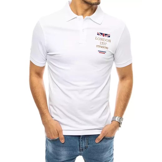 Koszulka polo z haftem biała Dstreet PX0436 ze sklepu DSTREET.PL w kategorii T-shirty męskie - zdjęcie 176363947