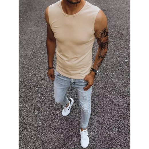 Koszulka bez rękawów męska bez nadruku beżowa Dstreet RX4918 ze sklepu DSTREET.PL w kategorii T-shirty męskie - zdjęcie 176363979