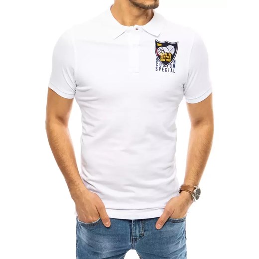 Koszulka polo z haftem biała Dstreet PX0392 ze sklepu DSTREET.PL w kategorii T-shirty męskie - zdjęcie 176363988