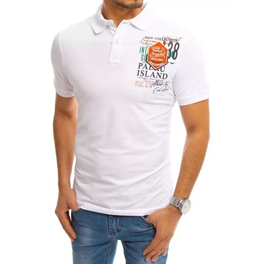 Koszulka polo z nadrukiem biała Dstreet PX0370 ze sklepu DSTREET.PL w kategorii T-shirty męskie - zdjęcie 176364076