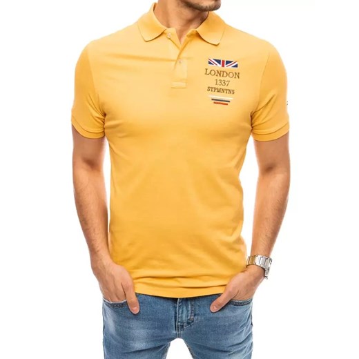 Koszulka polo z haftem żółta Dstreet PX0435 ze sklepu DSTREET.PL w kategorii T-shirty męskie - zdjęcie 176364189