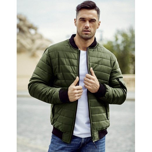 Kurtka męska pikowana bomber jacket zielona TX2211A ze sklepu DSTREET.PL w kategorii Kurtki męskie - zdjęcie 176364356