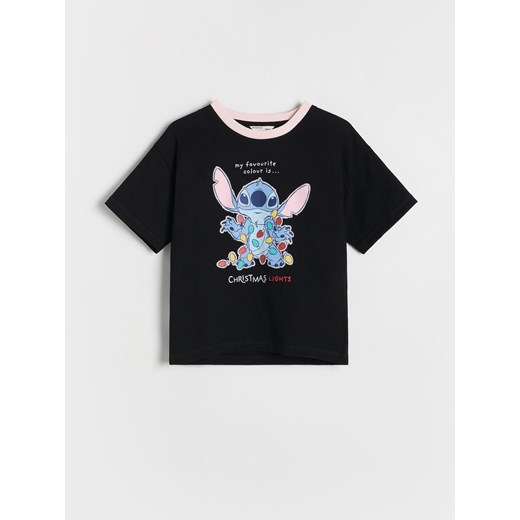 Reserved - Swiąteczny t-shirt Lilo i Stitch - czarny ze sklepu Reserved w kategorii Bluzki dziewczęce - zdjęcie 176367997