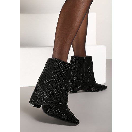 Czarne Botki z Wywiniętą Cholewką z Cyrkoniami Emiraethe ze sklepu born2be.pl w kategorii Botki - zdjęcie 176371136