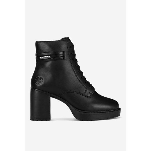 Botki Rieker eleganckie jesienne na obcasie na zamek 
