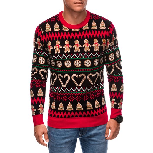 Męski świąteczny sweter norweski w pierniczki – czarno-brązowy V1 EM-SWOS-0105 ze sklepu Edoti w kategorii Swetry męskie - zdjęcie 176372079