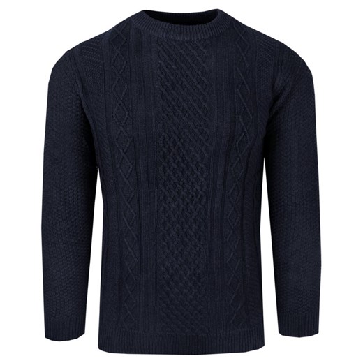 Męski Sweter z Dzianiny Bawełnianej (Knit) - Adriano Guinari - Granatowy SWADGAW24grubyNAVYu ze sklepu JegoSzafa.pl w kategorii Swetry męskie - zdjęcie 176386056