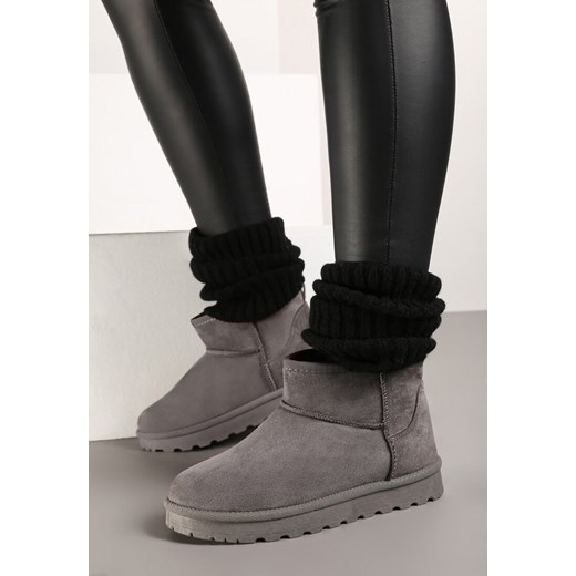 Szare Casualowe Ocieplane Śniegowce na Płaskiej Podeszwie Emelunetta ze sklepu renee.pl w kategorii Śniegowce damskie - zdjęcie 176388318