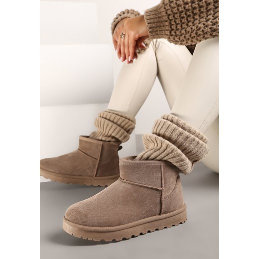 Ciemnobeżowe Casualowe Ocieplane Śniegowce na Płaskiej Podeszwie Emelunetta ze sklepu renee.pl w kategorii Śniegowce damskie - zdjęcie 176388336