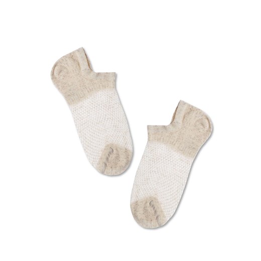 Krótkie skarpetki z lnianym wzorem i ażurową siateczką, Kolor beżowy, Rozmiar 36-38, Conte ze sklepu Intymna w kategorii Skarpetki damskie - zdjęcie 176389196