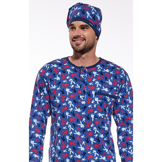 Koszula nocna męska i szlafmyca Playboy 110/24, Kolor niebieski-wzór, Rozmiar M, Cornette ze sklepu Intymna w kategorii Piżamy męskie - zdjęcie 176389267