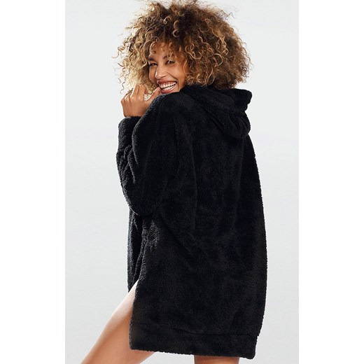 Ciepła kocobluza damska polarowa czarna Ariela, Kolor czarny, Rozmiar S, DKaren ze sklepu Intymna w kategorii Szlafroki damskie - zdjęcie 176389287