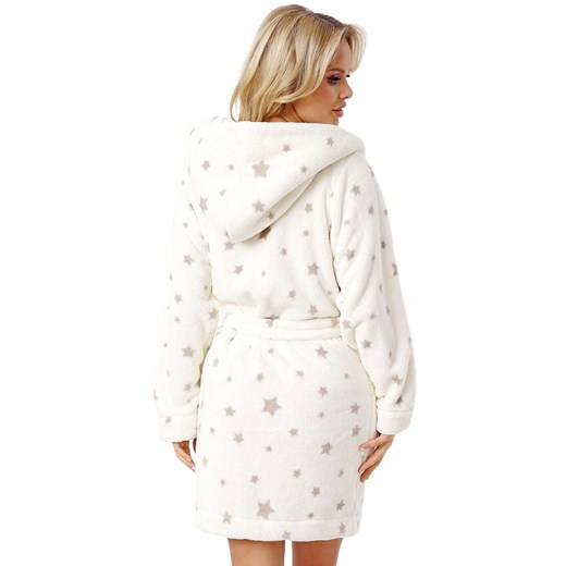 Ciepły szlafrok damski w gwiazdki 102, Kolor ecru-wzór, Rozmiar XS/S, Donna ze sklepu Intymna w kategorii Szlafroki damskie - zdjęcie 176389365