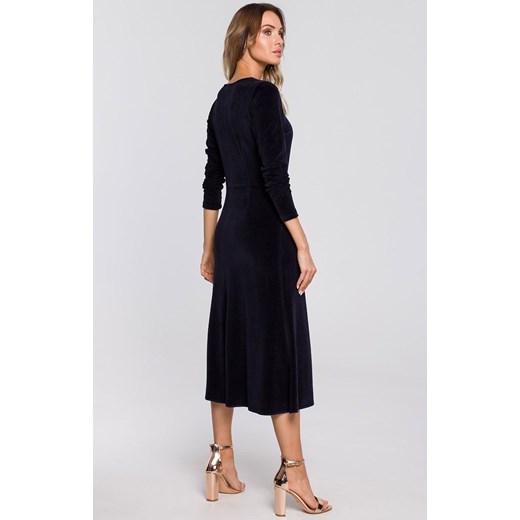 M557 Welurowa sukienka midi, Kolor granatowy, Rozmiar S, MOE ze sklepu Intymna w kategorii Sukienki - zdjęcie 176390085
