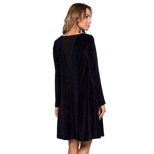 Welurowa sukienka trapezowa w kolorze granatowym M566, Kolor granatowy, Rozmiar S, MOE ze sklepu Intymna w kategorii Sukienki - zdjęcie 176390167