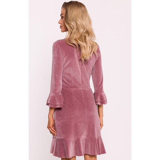 Welurowa sukienka z falbankami różowa M825, Kolor różowy, Rozmiar L, MOE ze sklepu Intymna w kategorii Sukienki - zdjęcie 176390558