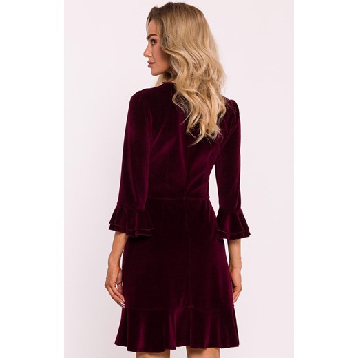 Welurowa sukienka z falbankami bordowa M825, Kolor bordowy, Rozmiar L, MOE ze sklepu Intymna w kategorii Sukienki - zdjęcie 176390567