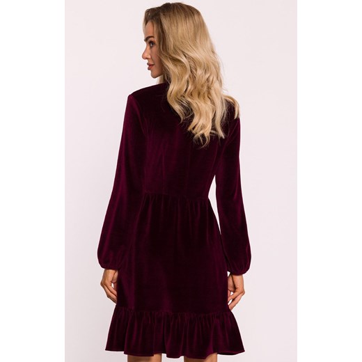 Welurowa sukienka z głębokim dekoltem bordowa M826, Kolor bordowy, Rozmiar L, MOE ze sklepu Intymna w kategorii Sukienki - zdjęcie 176390587