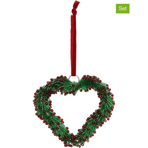 Kersten Zawieszki dekoracyjne (4 szt.) &quot;Heart&quot; w kolorze czerwono-zielonym - 12 x 12 cm ze sklepu Limango Polska w kategorii Dekoracje bożonarodzeniowe - zdjęcie 176410015