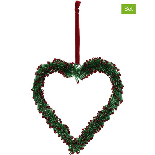 Kersten Zawieszki dekoracyjne (4 szt.) &quot;Heart&quot; w kolorze czerwono-zielonym - 16 x 16 cm ze sklepu Limango Polska w kategorii Dekoracje bożonarodzeniowe - zdjęcie 176410019