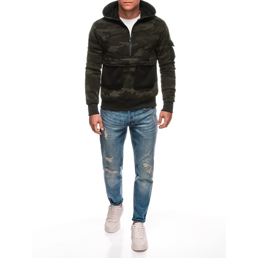 Bluza męska z kapturem 1694B - khaki ze sklepu Edoti w kategorii Bluzy męskie - zdjęcie 176412735