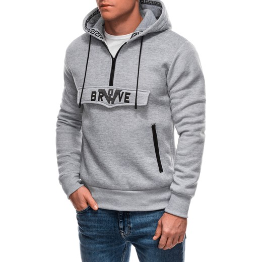 Bluza męska z kapturem 1698B - szara ze sklepu Edoti w kategorii Bluzy męskie - zdjęcie 176412756