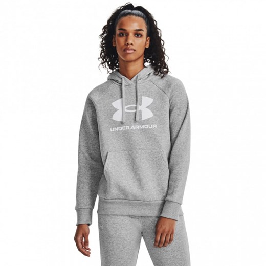 Damska bluza dresowa nierozpinana z kapturem Under Armour UA Rival Fleece Big Logo Hdy - szara ze sklepu Sportstylestory.com w kategorii Bluzy damskie - zdjęcie 176417929