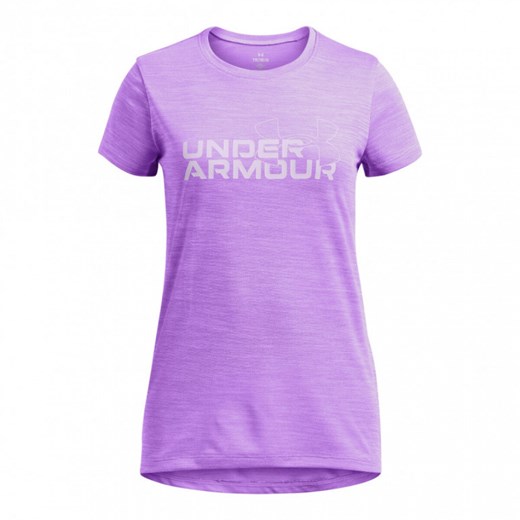 Dziewczęca koszulka treningowa Under Armour UA Tech™ Twist Wordmark Logo - fioltowa ze sklepu Sportstylestory.com w kategorii Bluzki dziewczęce - zdjęcie 176421316