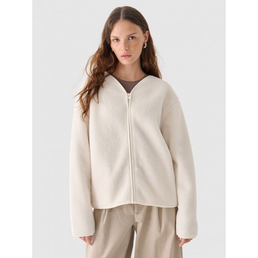 Damski polar sherpa rozpinany Outhorn OTHWAW24TJACF219  - biały ze sklepu Sportstylestory.com w kategorii Bluzy damskie - zdjęcie 176421596