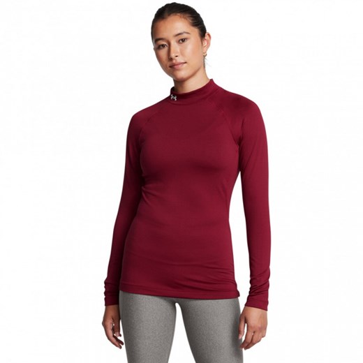 Damski longsleeve treningowy Under Armour UA CG Authentics Mockneck - czerwony ze sklepu Sportstylestory.com w kategorii Bluzki damskie - zdjęcie 176421865