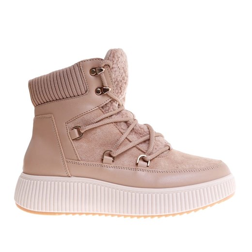 Damskie khaki śniegowce na platformie /E3-1 17083 G386/ 39 Pantofelek24.pl