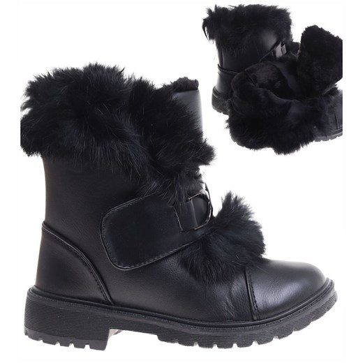 Zimowe czarne dziewczęce botki z futerkiem /B6-2 17106 T394/ Pantofelek24 25 Pantofelek24.pl
