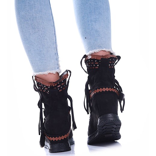 Czarne botki boho na koturnie /C5-2 17077 G122/ Pantofelek24 38 Pantofelek24.pl