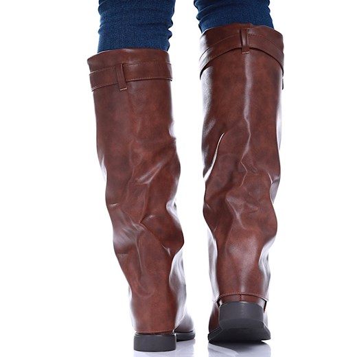 Brązowe lekko ocieplone kozaki na koturnie /A5-3 17059 G287/ 39 wyprzedaż Pantofelek24.pl