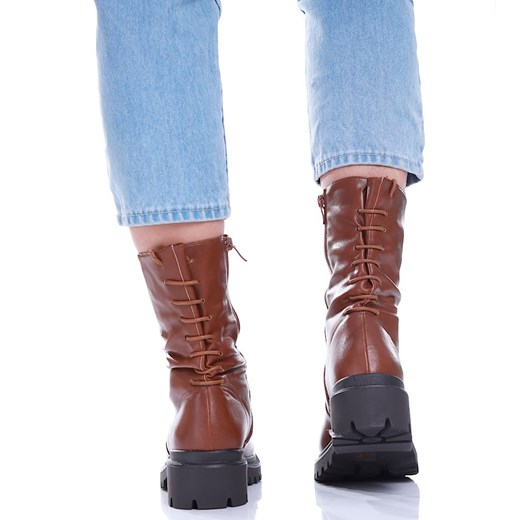 Brązowe botki z wysoką cholewką /E10-1 17047 T288/ Pantofelek24 38 Pantofelek24.pl
