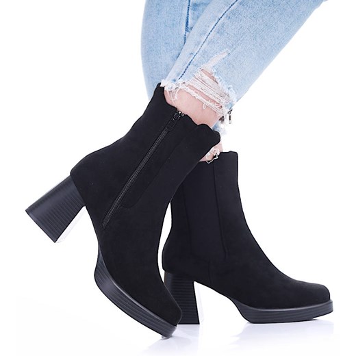 Czarne zamszowe botki damskie na obcasie /G2-2 17070 G324/ Pantofelek24 41 Pantofelek24.pl