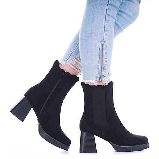 Czarne zamszowe botki damskie na obcasie /G2-2 17070 G324/ Pantofelek24 39 Pantofelek24.pl