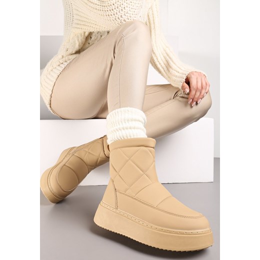Ciemnobeżowe Śniegowce na Platformie z Pikowaną Cholewką Tysinne ze sklepu renee.pl w kategorii Śniegowce damskie - zdjęcie 176427829