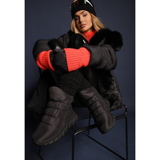 Czarne Śniegowce na Platformie z Tłoczeniem i Pikowaną Cholewką Resisia ze sklepu renee.pl w kategorii Śniegowce damskie - zdjęcie 176427937